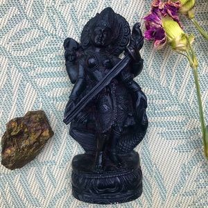 Vintage Hand Carved Wooden Saraswati Statue from India